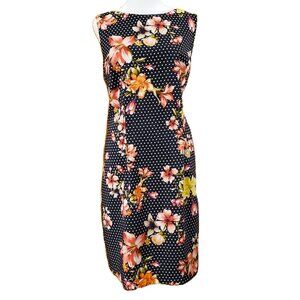 Alyx Black & White Polka Dot Floral Sleeveless Dress Sz 16 Office Siren Career